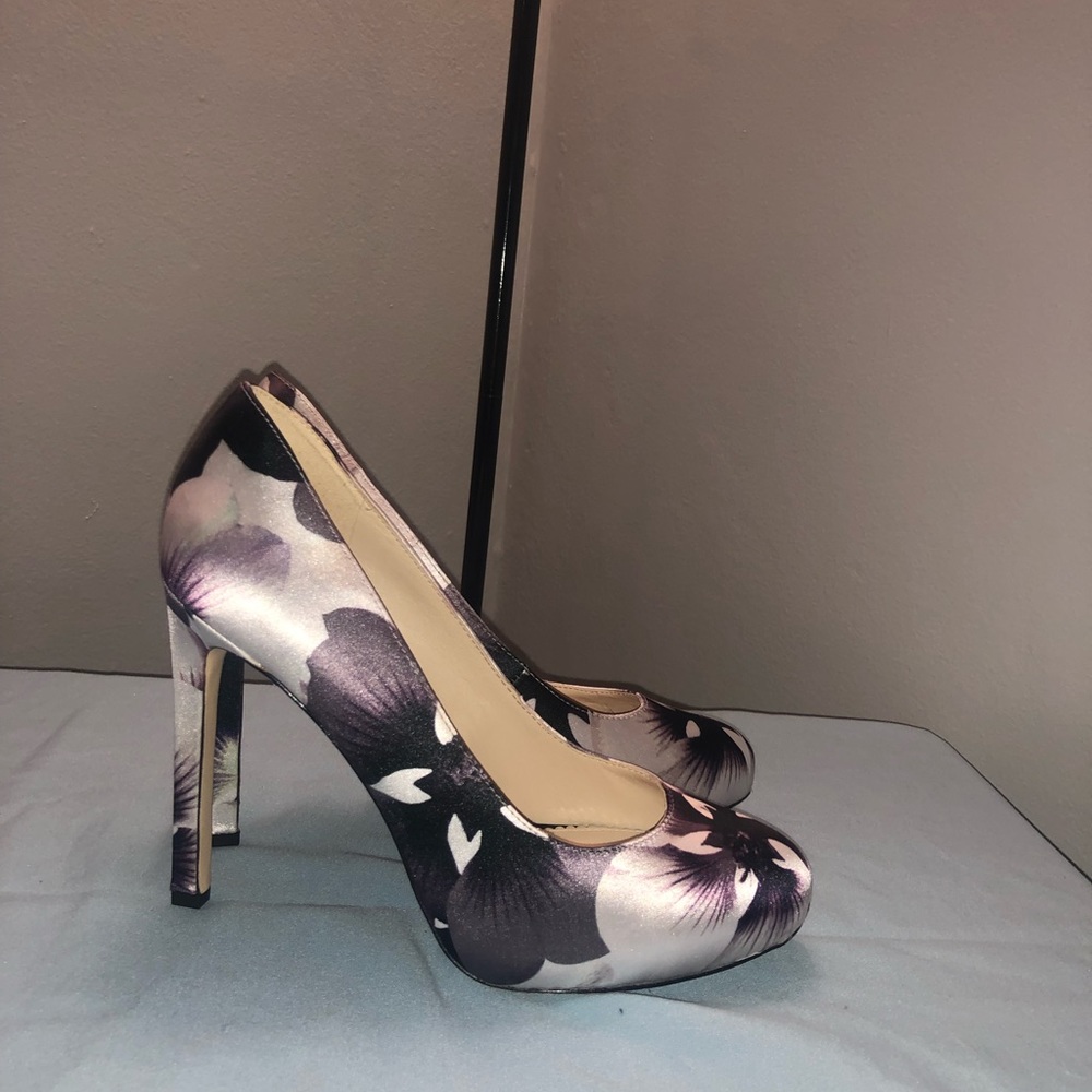 Nine West Floral Satin platform heels